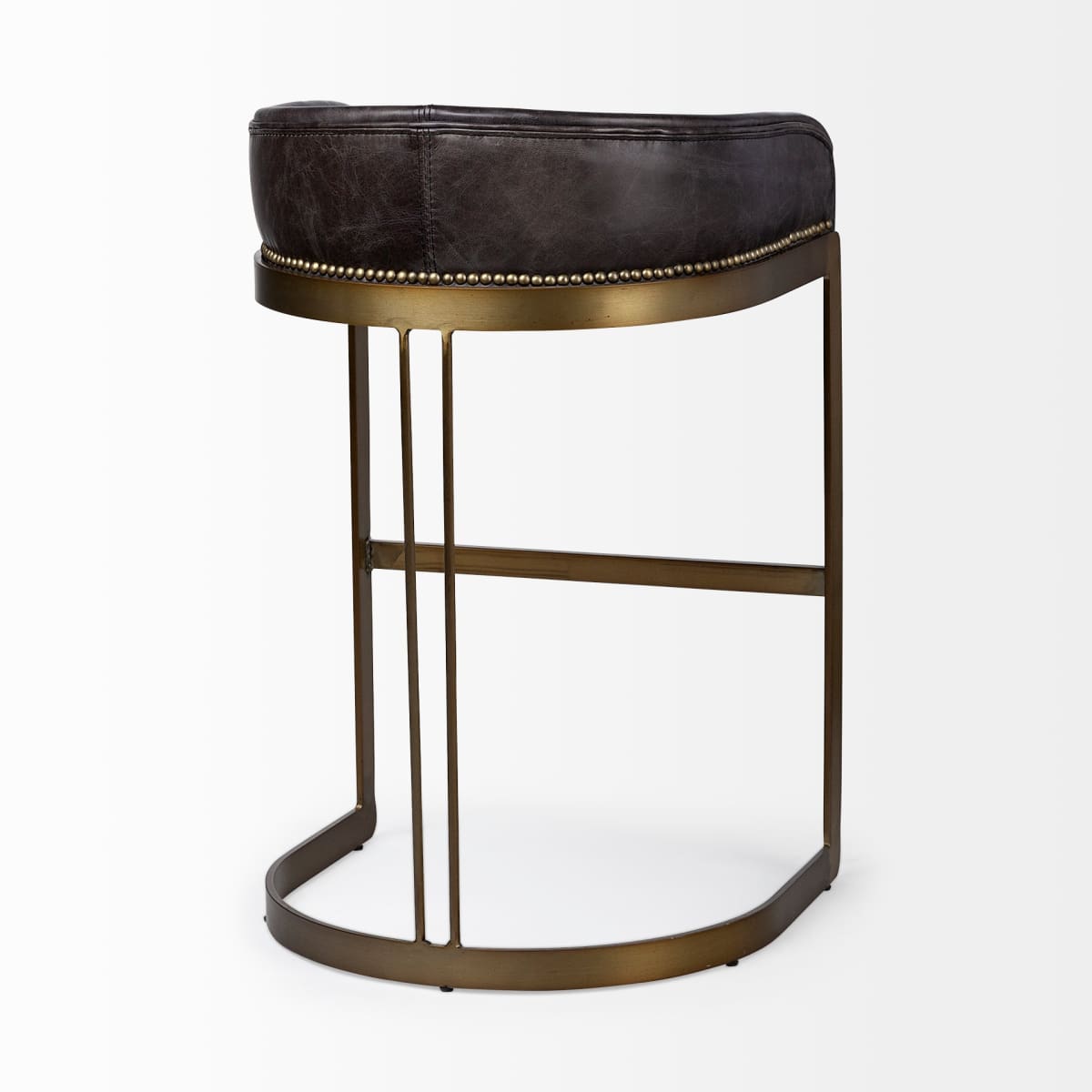 Hollyfield Bar Counter Stool Black Leather | Antiqued Gold Metal | Bar - bar-stools