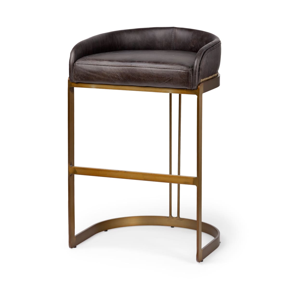 Hollyfield Bar Counter Stool Black Leather | Antiqued Gold Metal | Bar - bar-stools