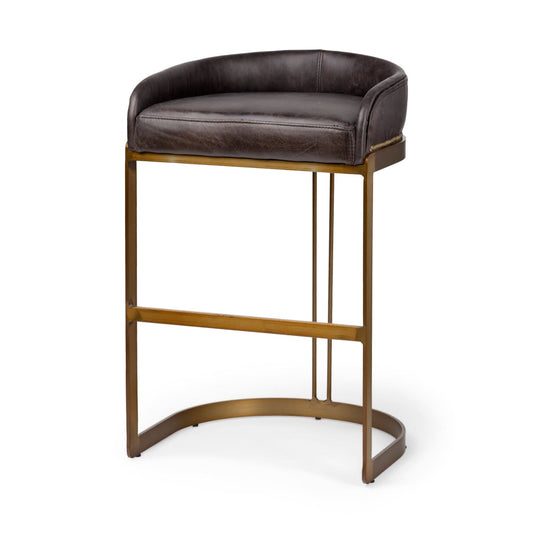 Hollyfield Bar Counter Stool Black Leather | Antiqued Gold Metal | Bar - bar-stools