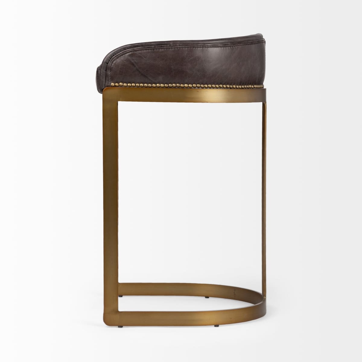 Hollyfield Bar Counter Stool Black Leather | Antiqued Gold Metal | Bar - bar-stools