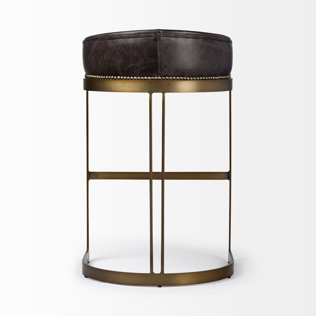 Hollyfield Bar Counter Stool Black Leather | Antiqued Gold Metal | Bar - bar-stools