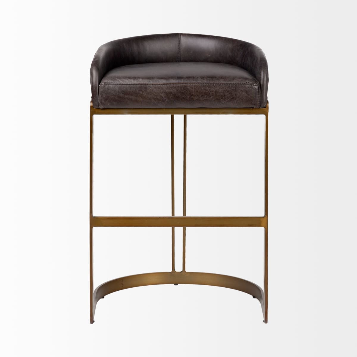 Hollyfield Bar Counter Stool Black Leather | Antiqued Gold Metal | Bar - bar-stools