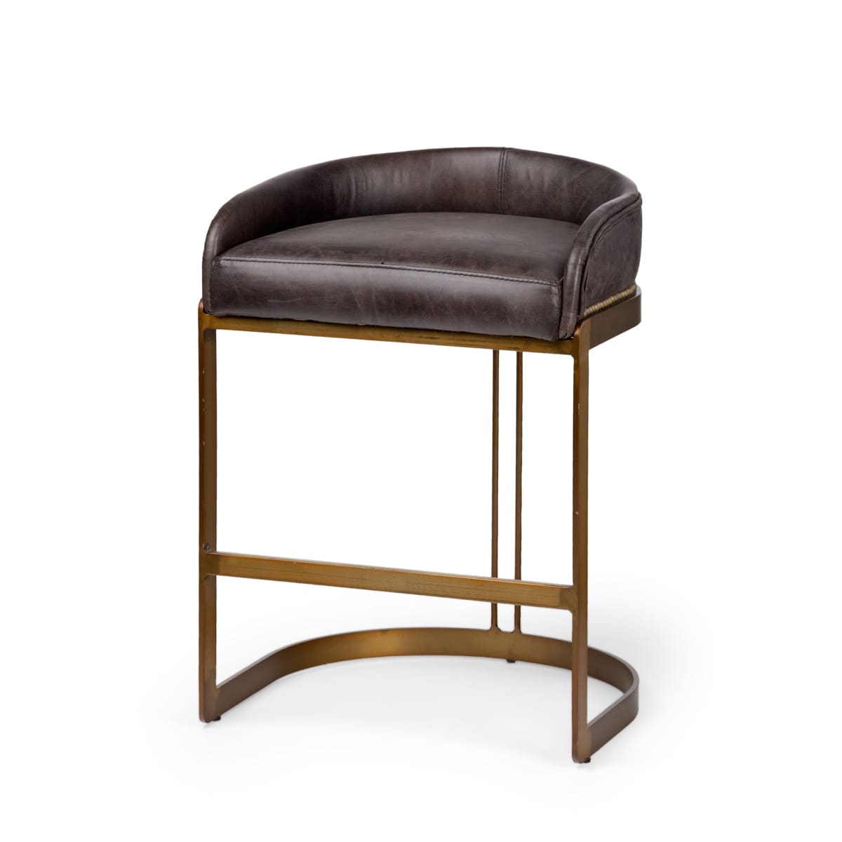 Hollyfield Bar Counter Stool Black Leather | Antiqued Gold Metal | Counter - bar-stools