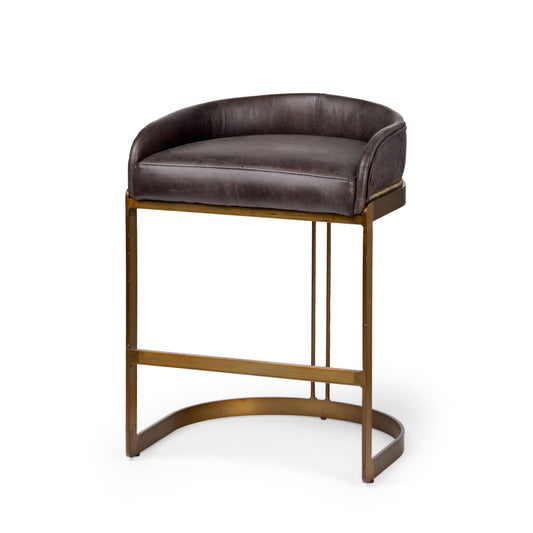 Hollyfield Bar Counter Stool Black Leather | Antiqued Gold Metal | Counter - bar-stools