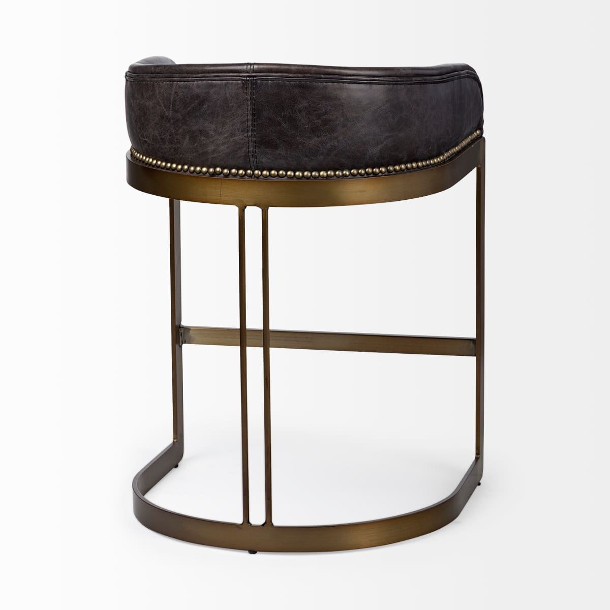 Hollyfield Bar Counter Stool Black Leather | Antiqued Gold Metal | Counter - bar-stools