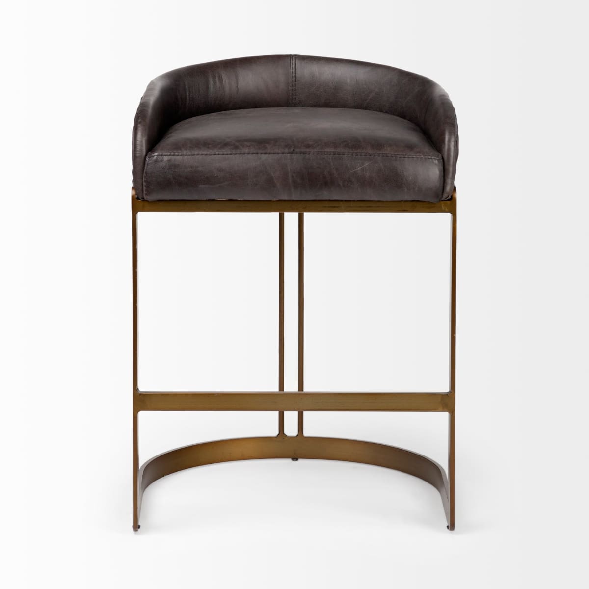 Hollyfield Bar Counter Stool Black Leather | Antiqued Gold Metal | Counter - bar-stools