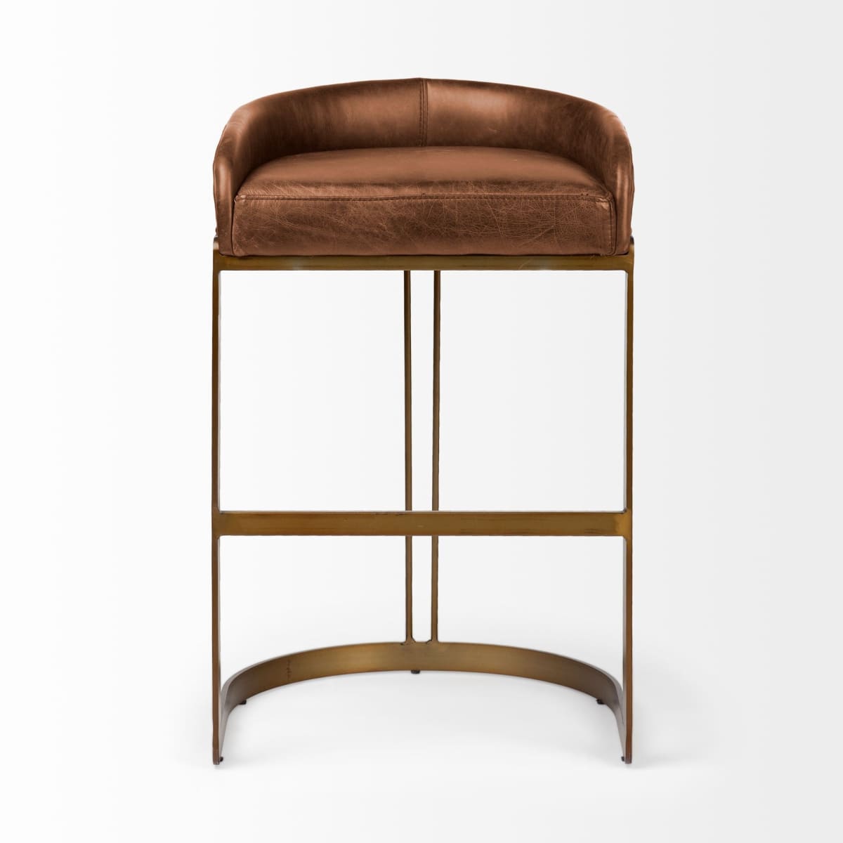 Hollyfield Bar Counter Stool Brown Leather | Gold Metal | Bar - bar-stools