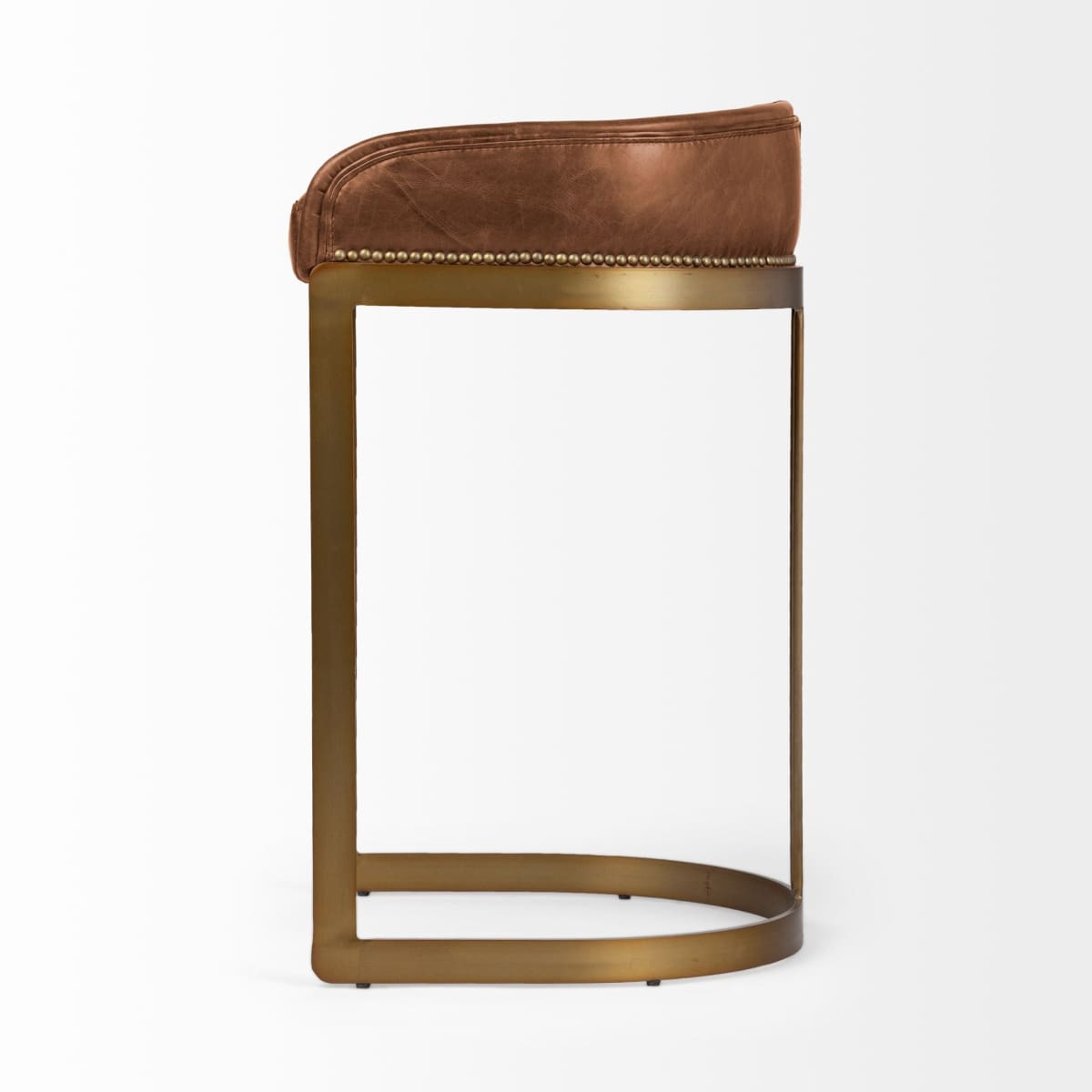 Hollyfield Bar Counter Stool Brown Leather | Gold Metal | Bar - bar-stools