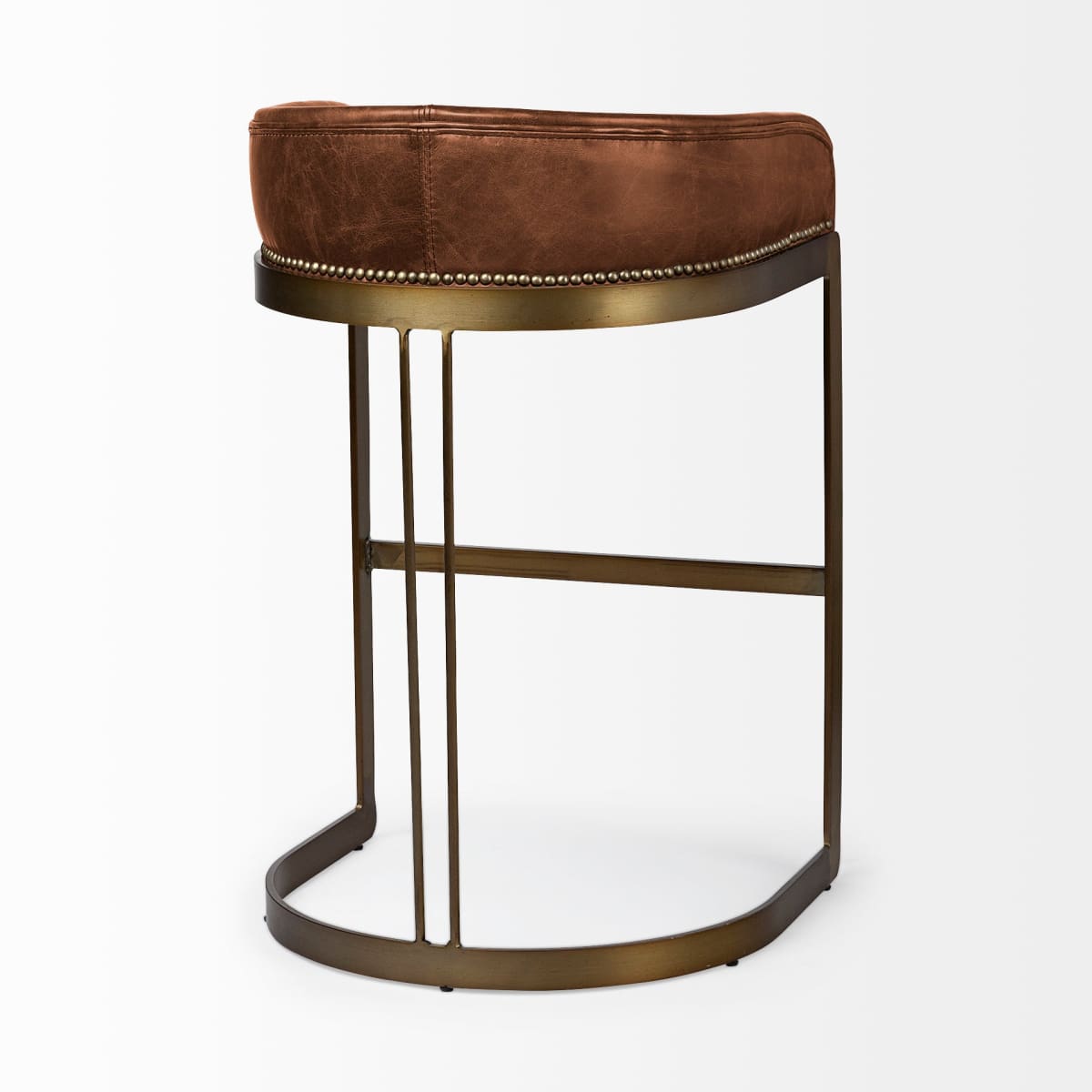 Hollyfield Bar Counter Stool Brown Leather | Gold Metal | Bar - bar-stools