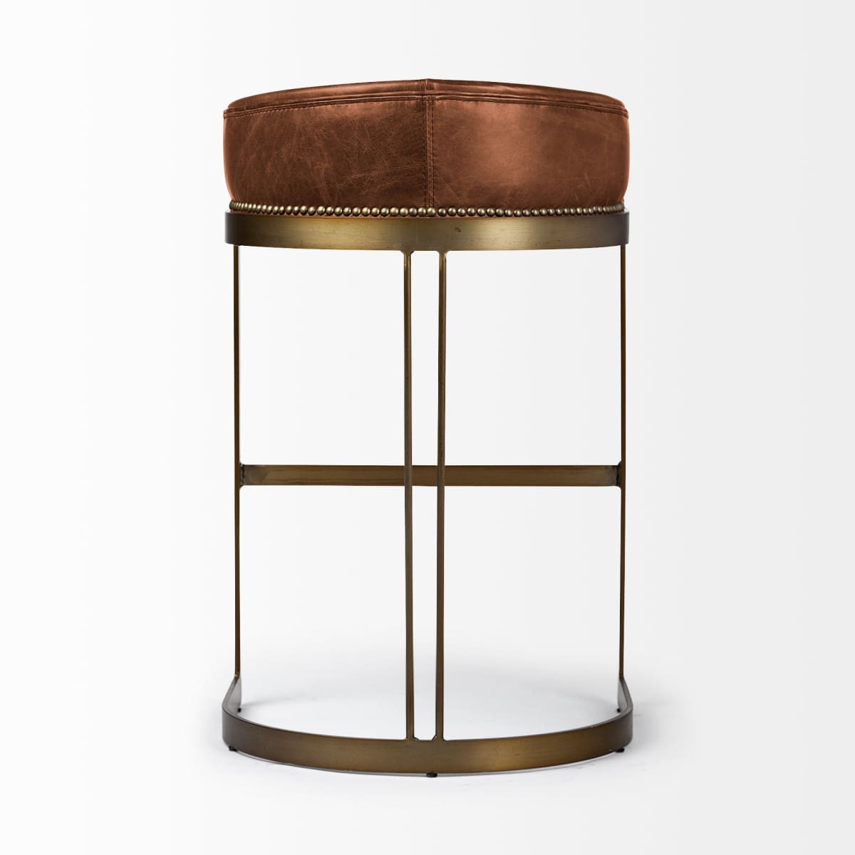 Hollyfield Bar Counter Stool Brown Leather | Gold Metal | Bar - bar-stools