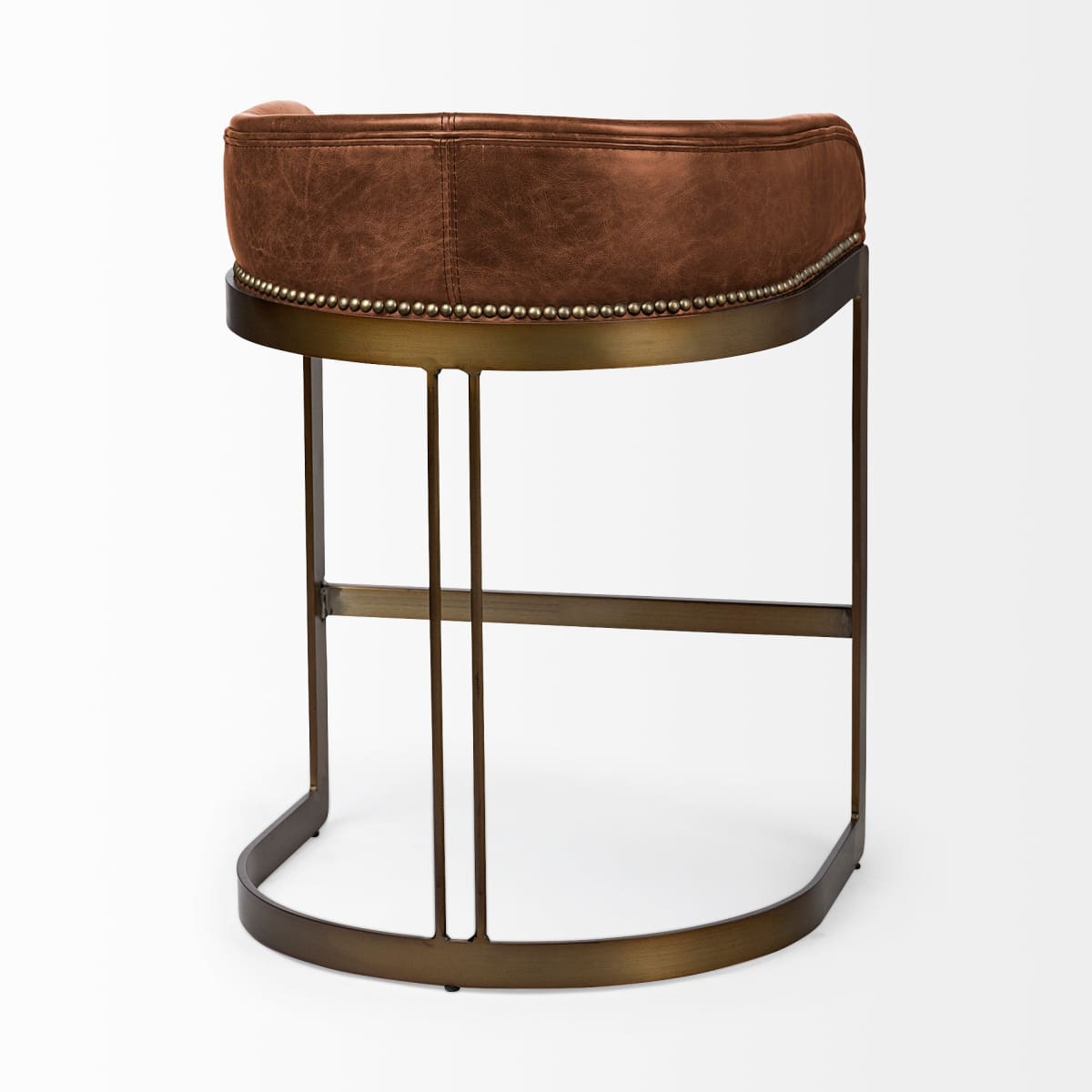 Hollyfield Bar Counter Stool Brown Leather | Gold Metal | Counter - bar-stools