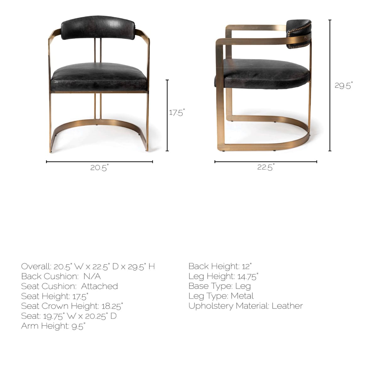 Hollyfield Dining Chair Black Leather | Gold Metal - dining-chairs