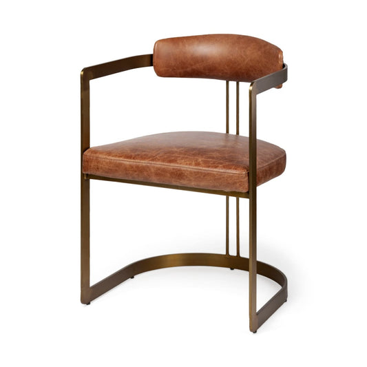 Hollyfield Dining Chair Brown Leather | Gold Metal - dining-chairs