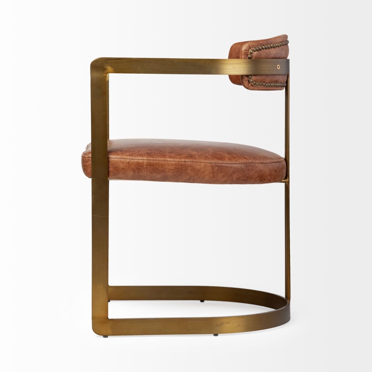 Hollyfield Dining Chair Brown Leather | Gold Metal - dining-chairs