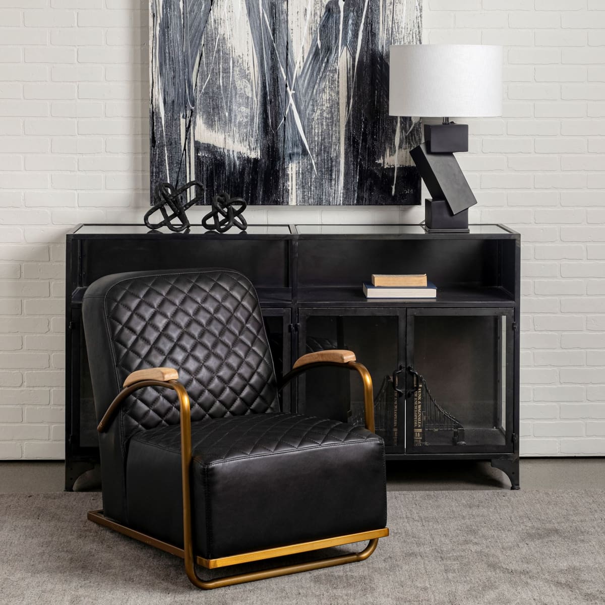 Horace Accent Chair Black Leather | Gold Iron - accent-chairs