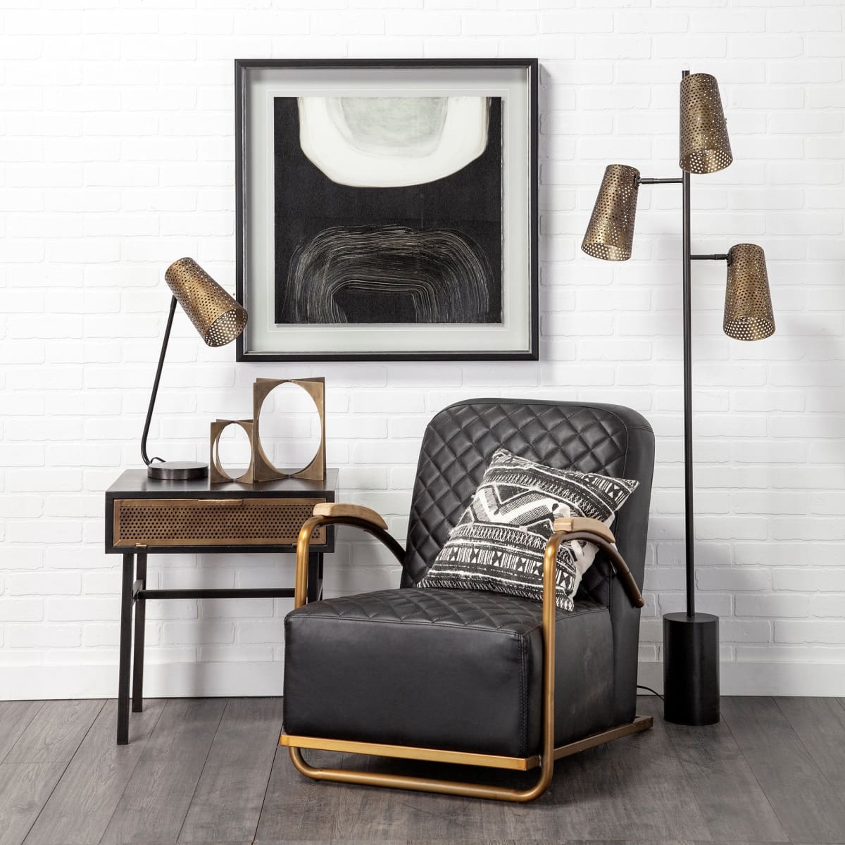 Horace Leather Accent Chair Black Leather | Gold Iron - accent-chairs