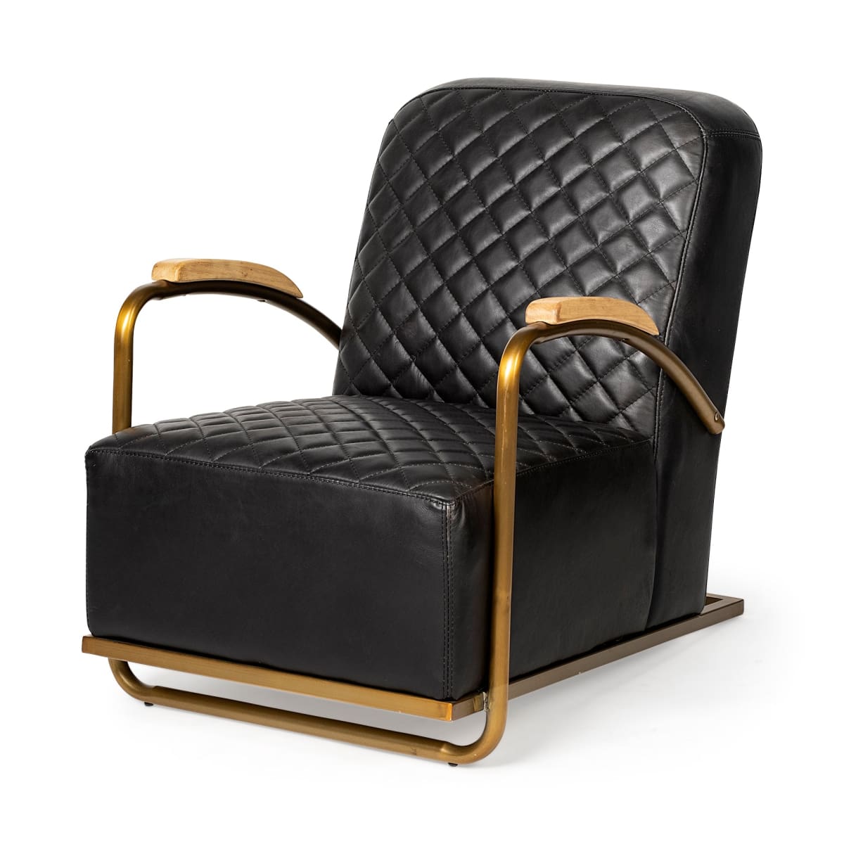 Horace Leather Accent Chair Black Leather | Gold Iron - accent-chairs