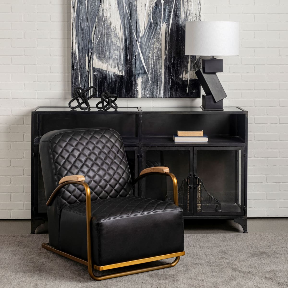 Horace Leather Accent Chair Black Leather | Gold Iron - accent-chairs