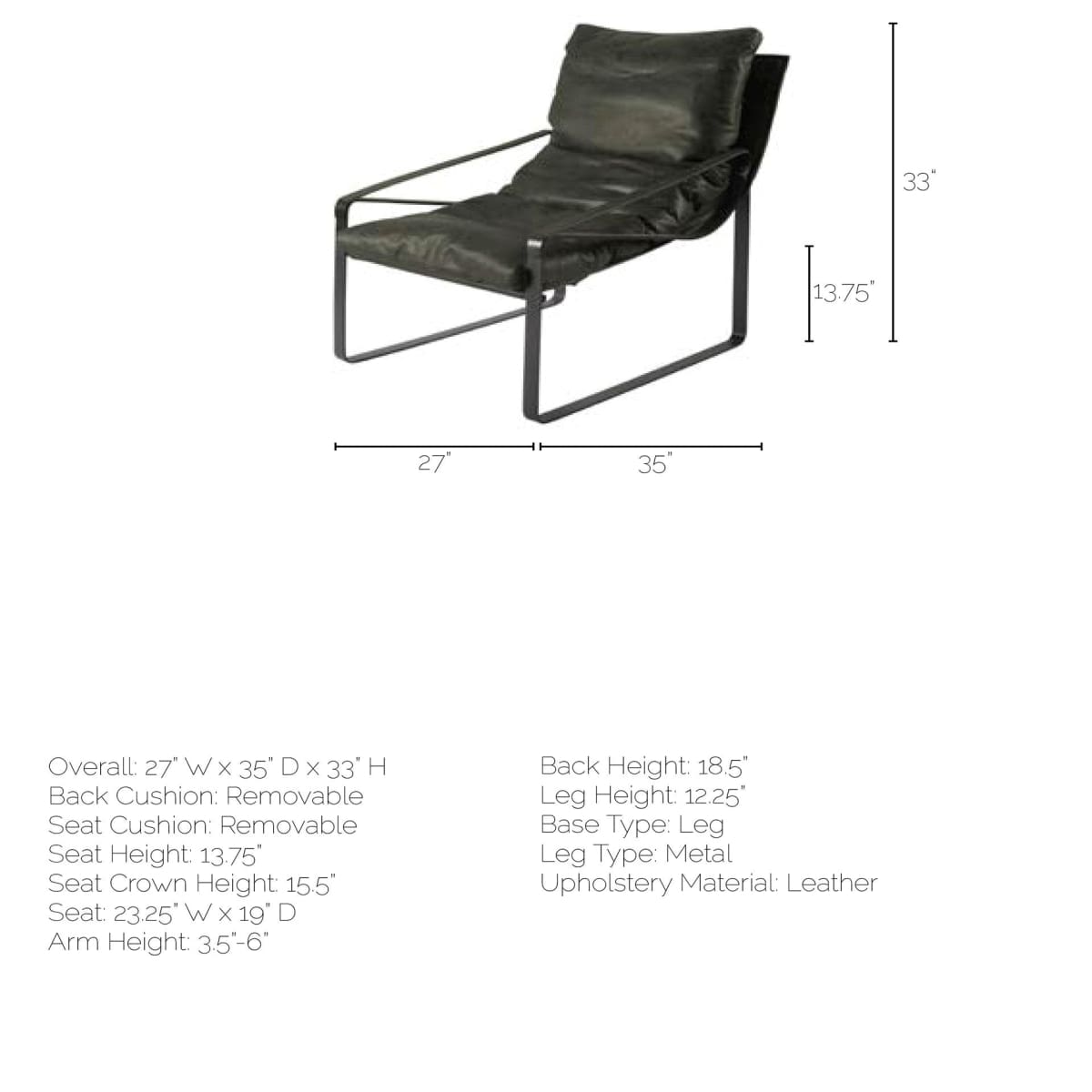Hornet Leather Accent Chair Black Leather | Black Metak - accent-chairs