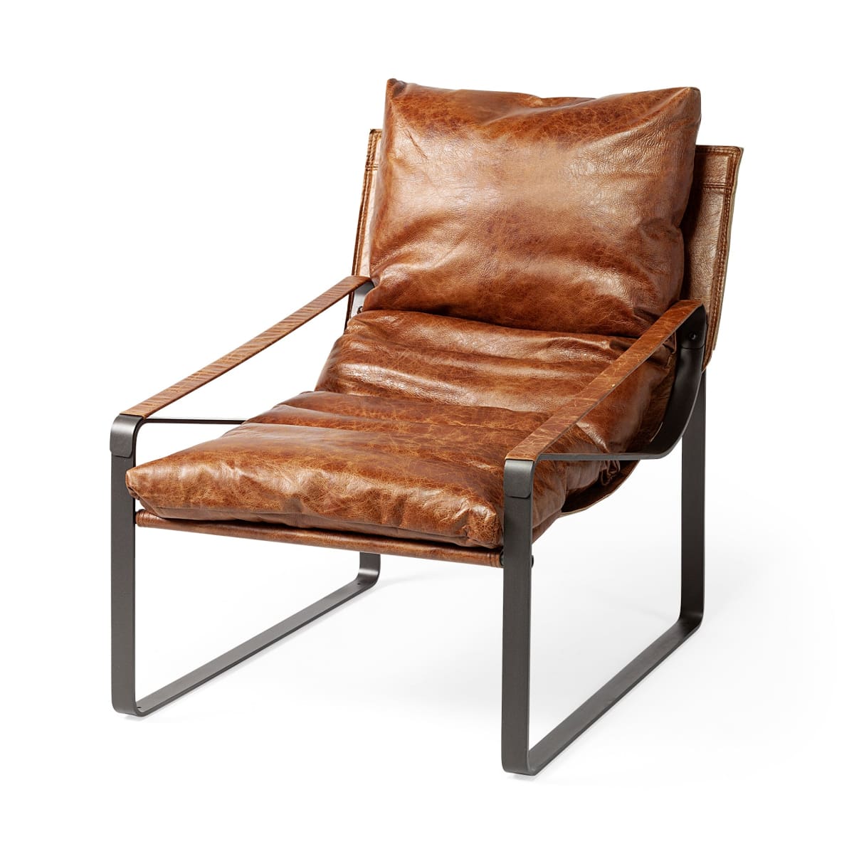 Hornet Leather Accent Chair Brown Leather | Black Metal - accent-chairs