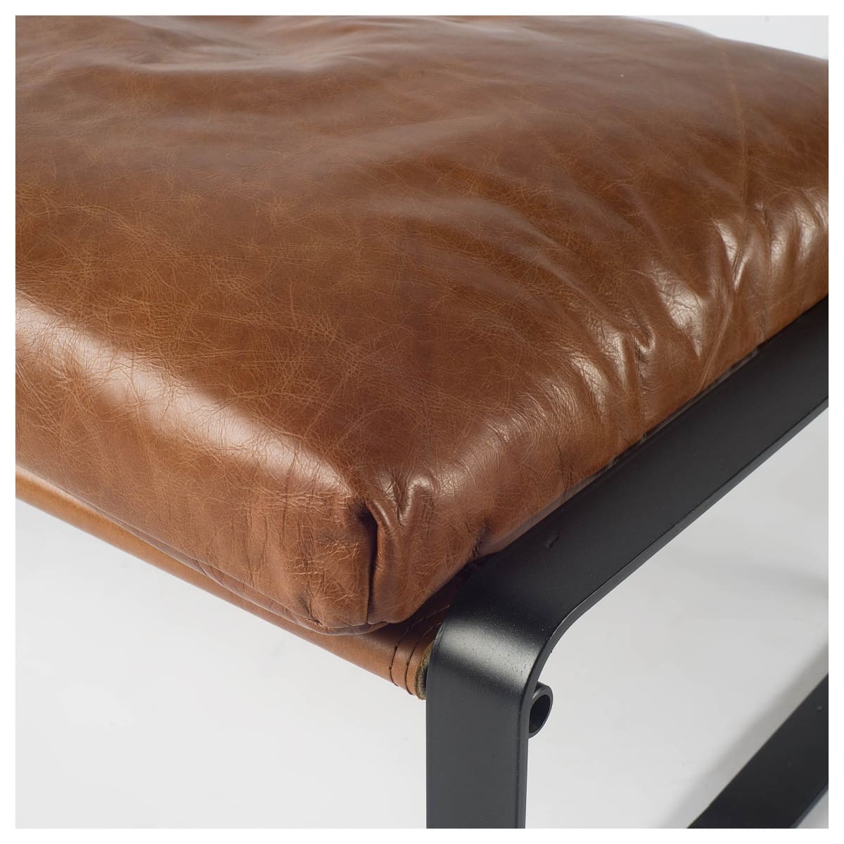 Hornet Ottoman Brown Leather | Black Metal - ottoman-and-poufs