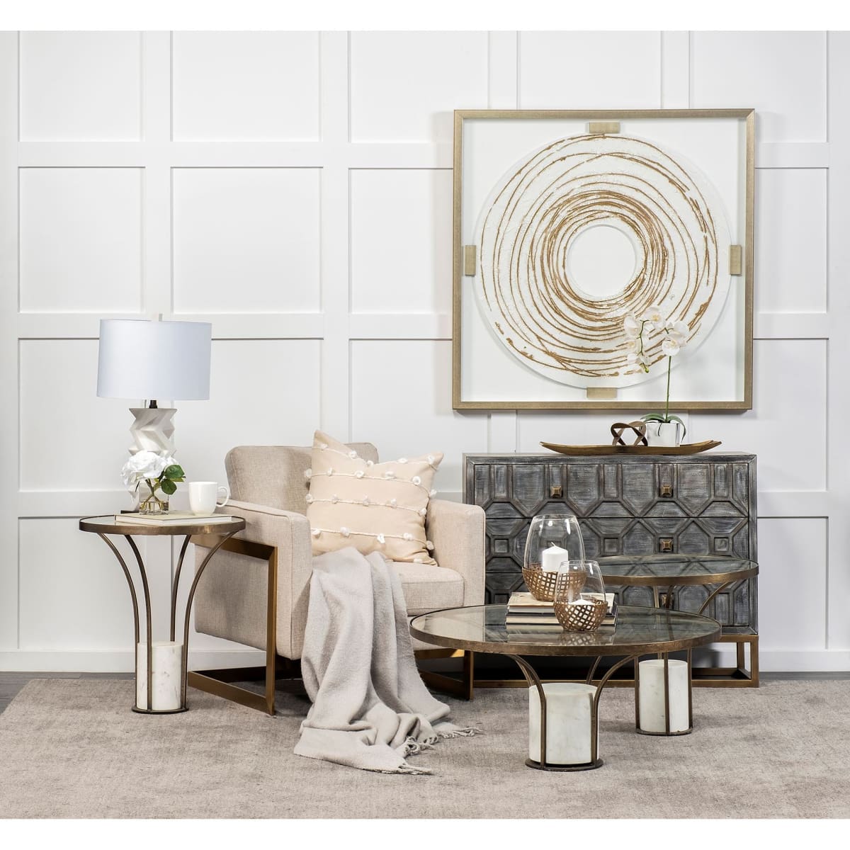 Jacinta End Side Table Glass & Marble | Gold Metal - end-and-side-tables