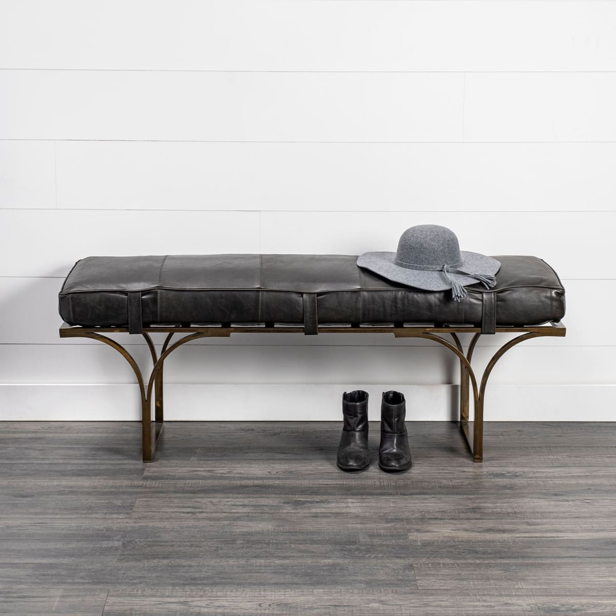 Jessie Bench Black Leather | Gold Metal - benches