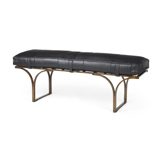 Jessie Bench Black Leather | Gold Metal - benches