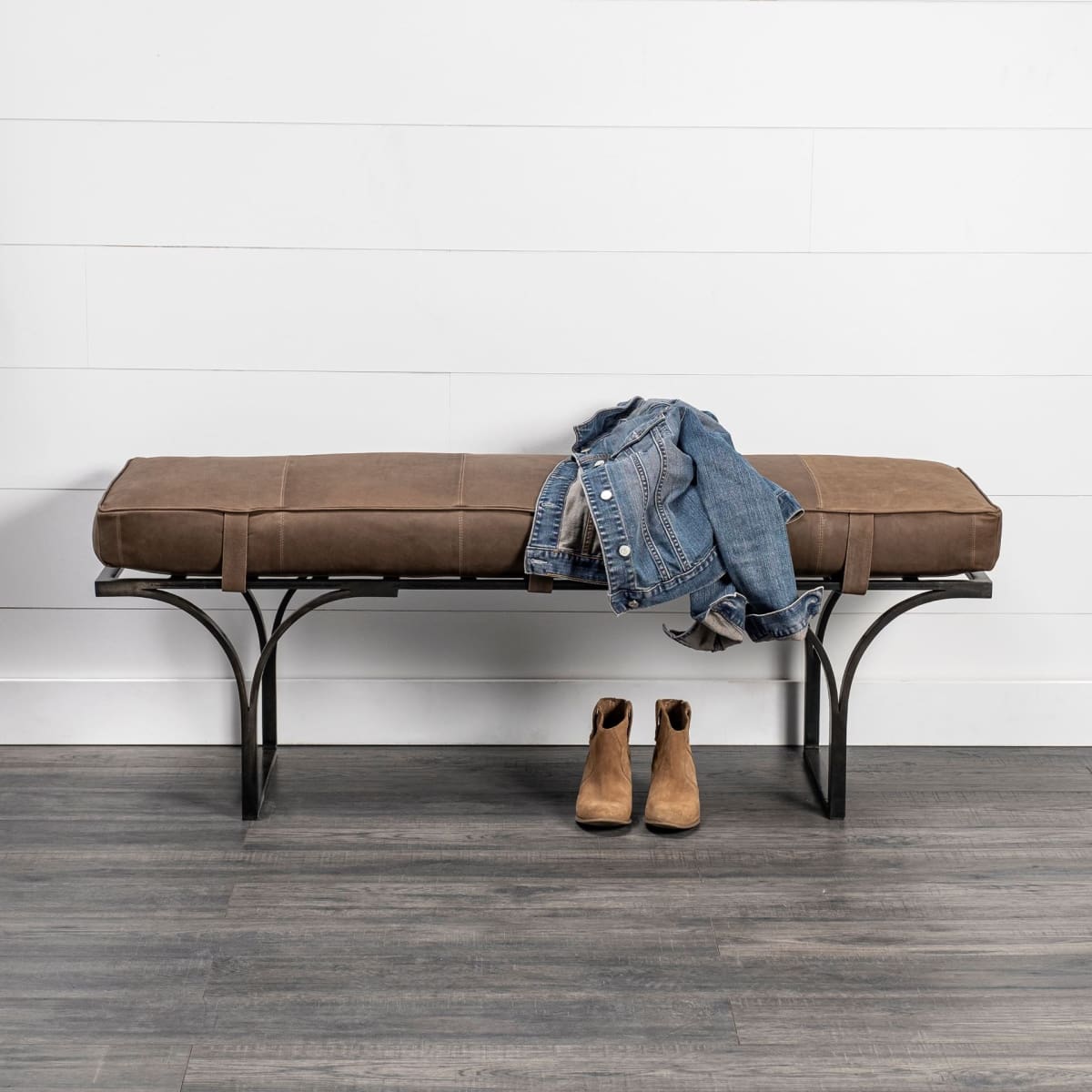 Jessie Bench Brown Leather | Black Metal - benches