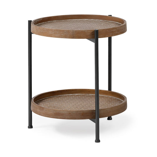 Kade End Side Table Brown Wood | Gray Metal - end-and-side-tables