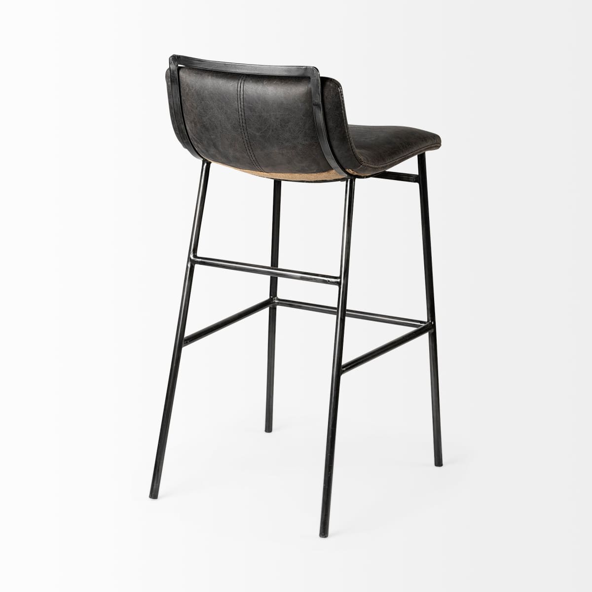Kavalan Leather Seat Bar Counter Stool Ebony Leather | Black Metal | Bar - bar-stools