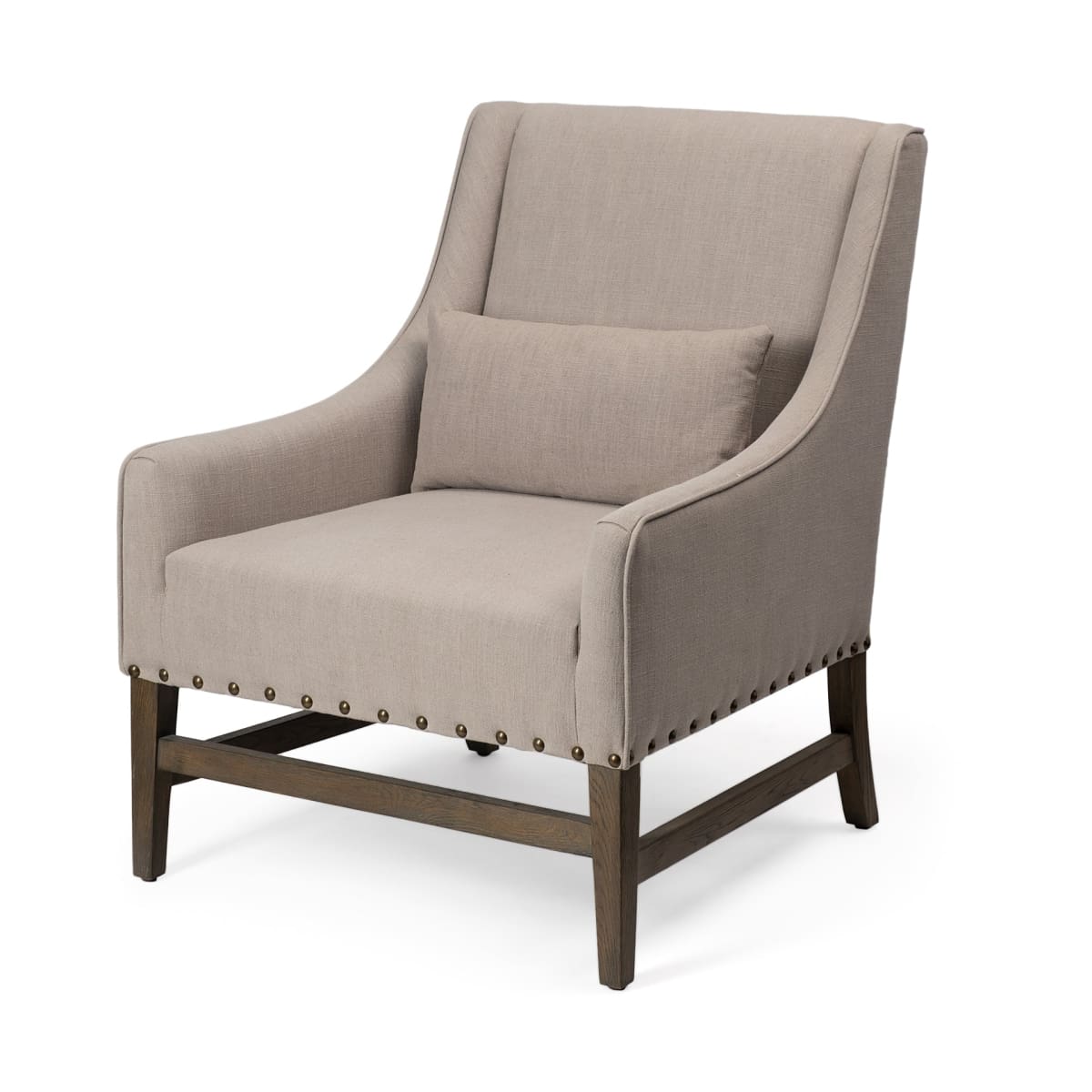 Kensington Accent Chair Beige Linen | Brown Wood - accent-chairs