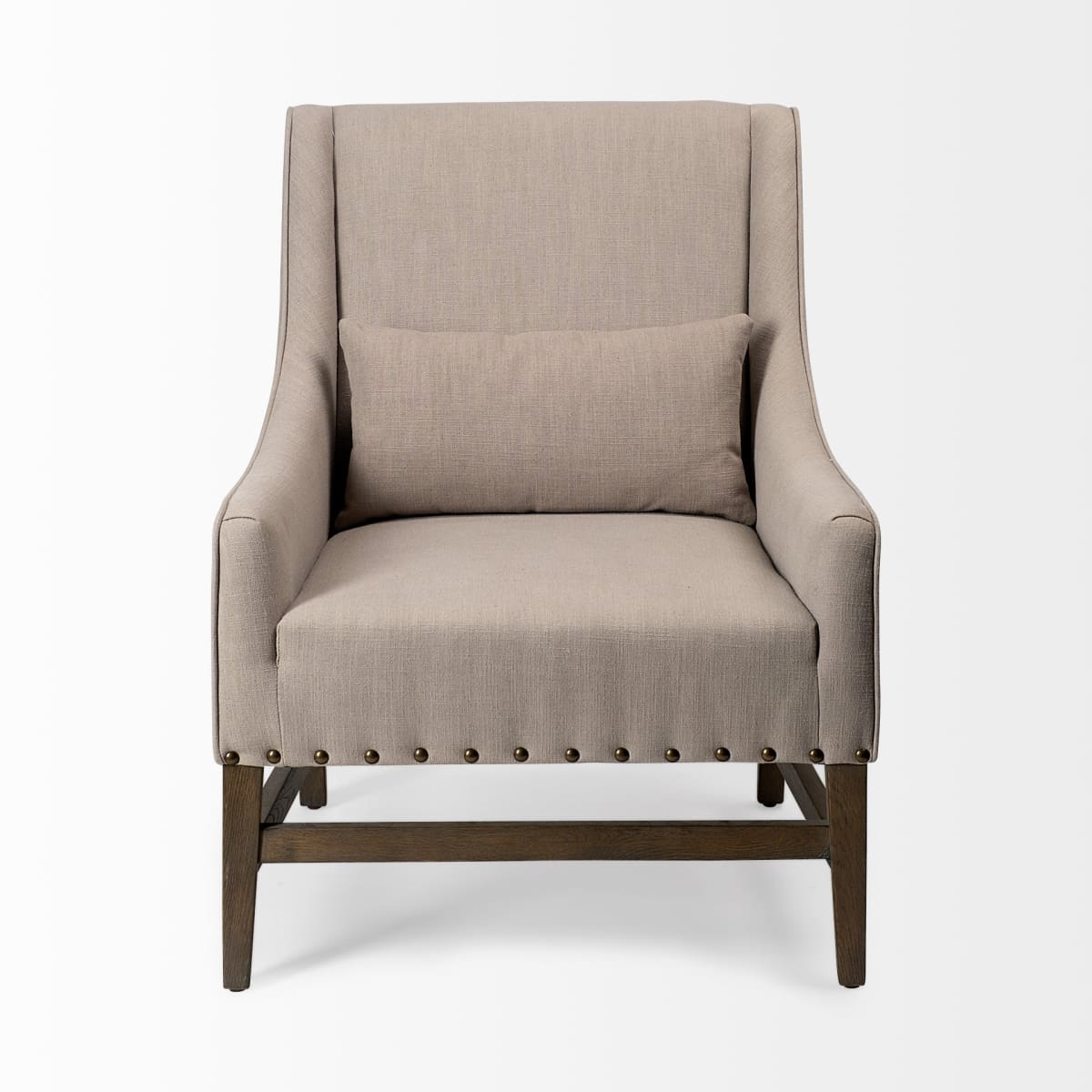 Kensington Accent Chair Beige Linen | Brown Wood - accent-chairs