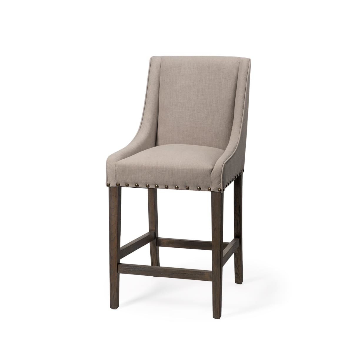 Kensington Bar Counter Stool Beige Fabric | Brown Wood - bar-stools