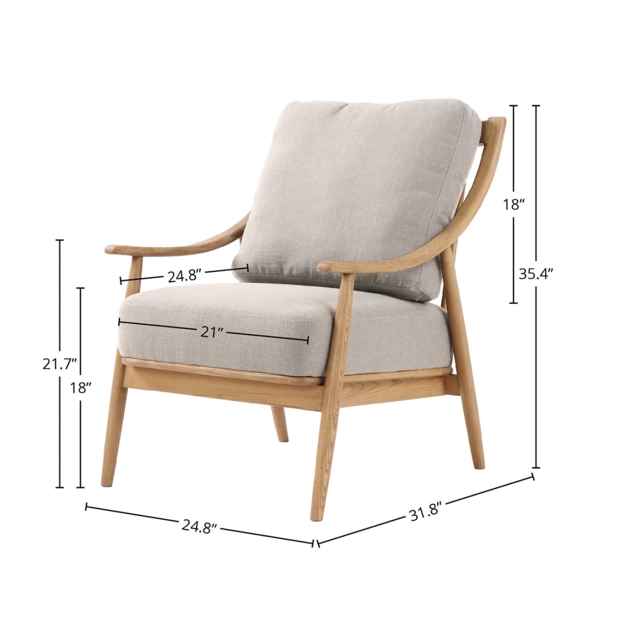 Kinsley Club Chair - Light Linen Cushions / Natural Frame - lh-import-accent-club-chairs