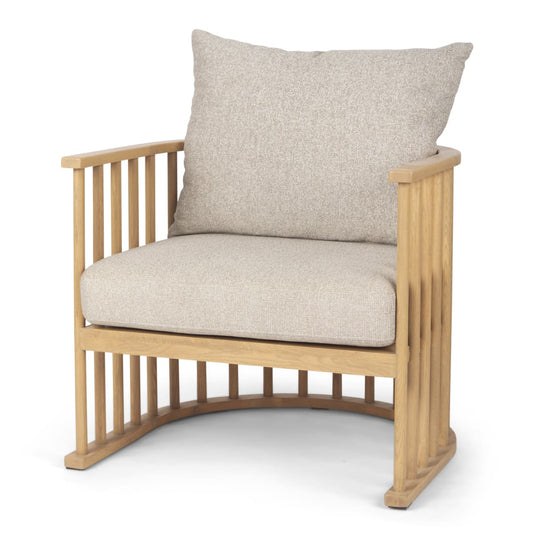 Kopari Upholstered Accent Chair Beige Fabric | Light Brown Wood - accent-chairs