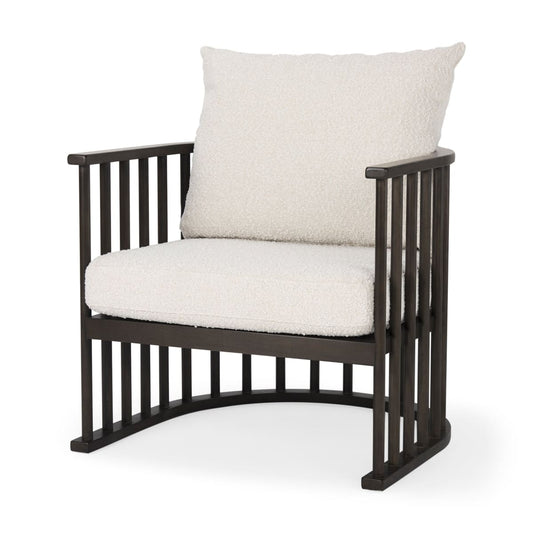 Kopari Upholstered Accent Chair White Boucle | Dark Brown Wood - accent-chairs