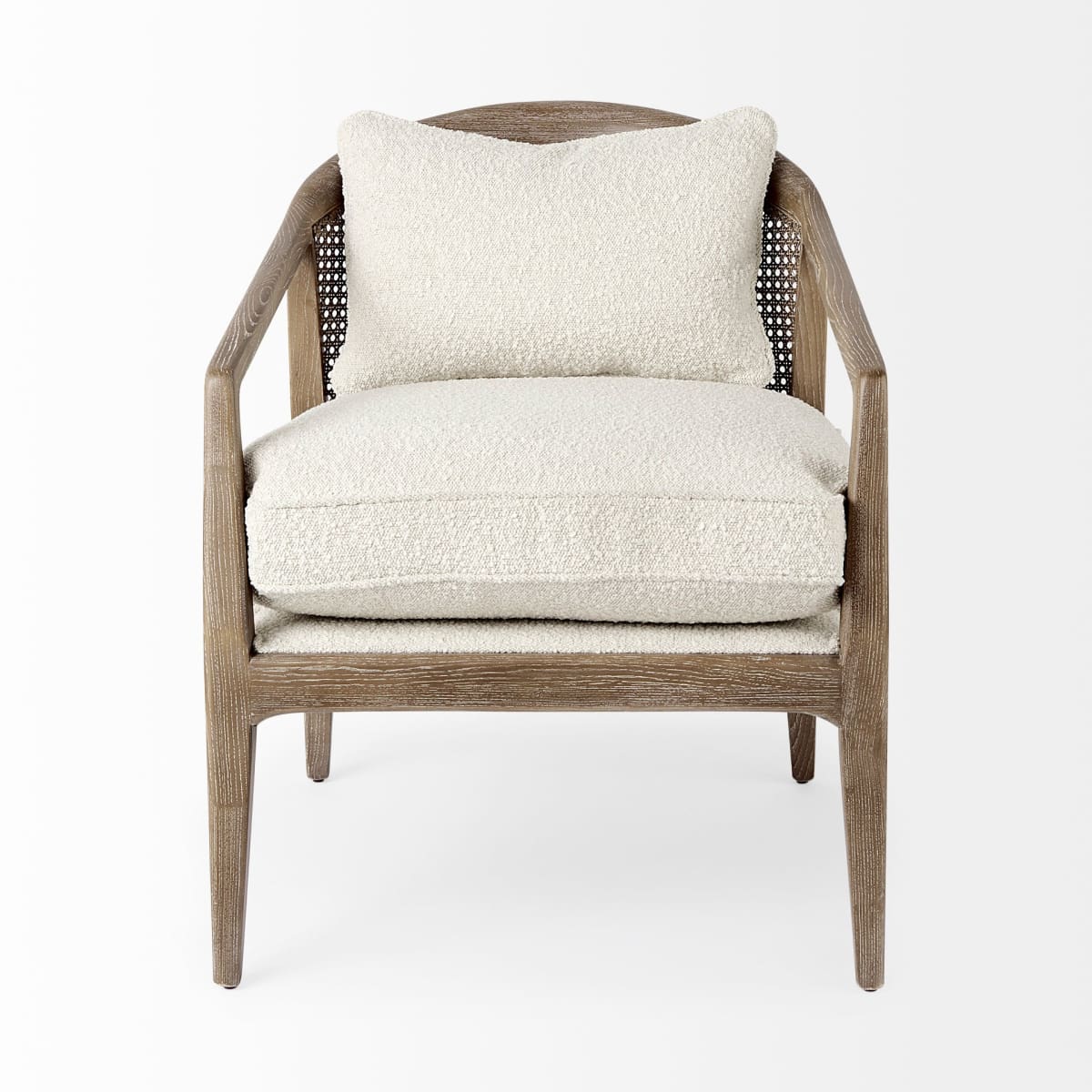 Landon Upholstered Accent Chair Cream Fabric | Brown Wood - accent-chairs