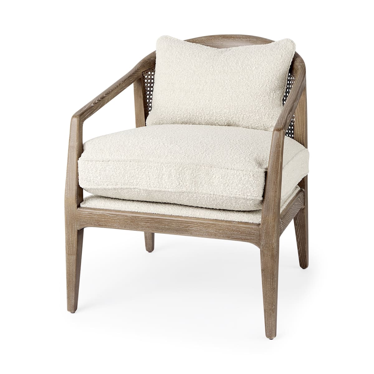 Landon Upholstered Accent Chair Cream Fabric | Brown Wood - accent-chairs