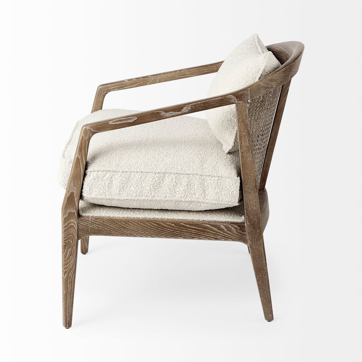 Landon Upholstered Accent Chair Cream Fabric | Brown Wood - accent-chairs