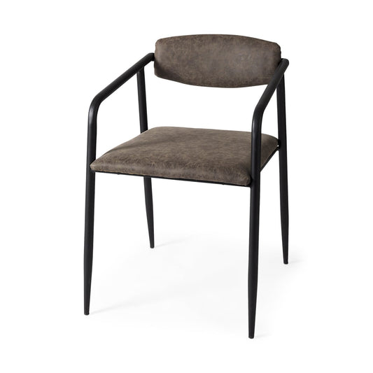 Langston Dining Chair Brown Faux Leather | Black Metal - dining-chairs