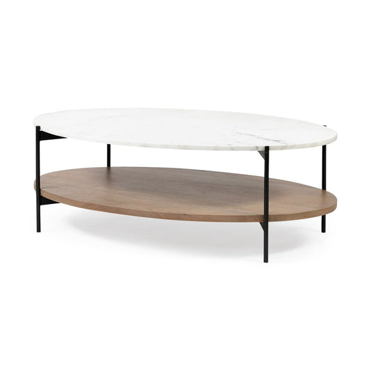 Larkin Coffee Table White Marble | Brown Wood - coffee-tables