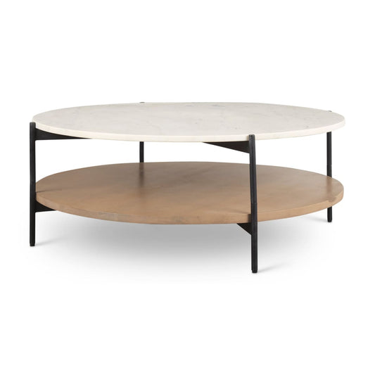 Larkin Coffee Table White Marble | Brown Wood | Round - coffee-tables