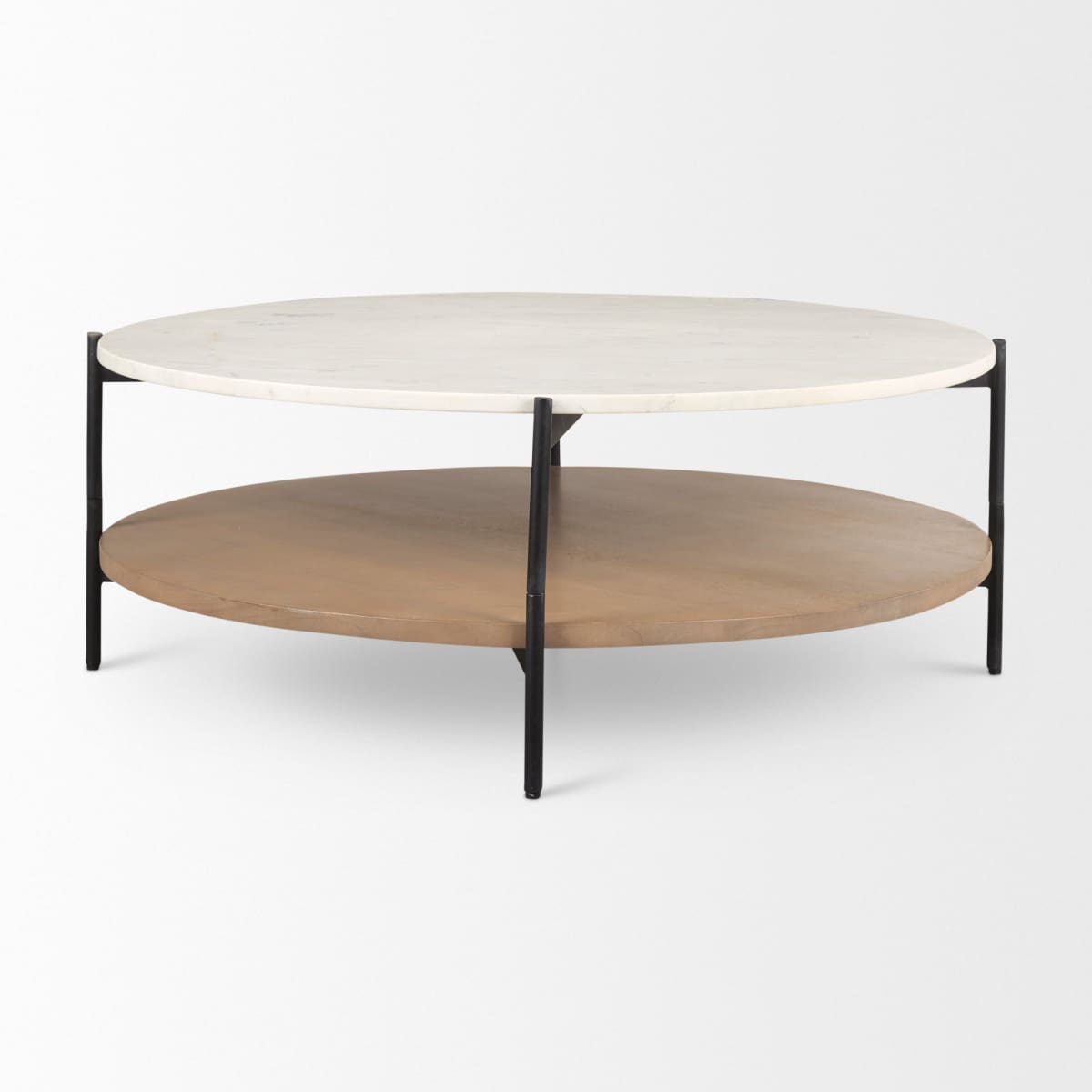 Larkin Coffee Table White Marble | Brown Wood | Round - coffee-tables