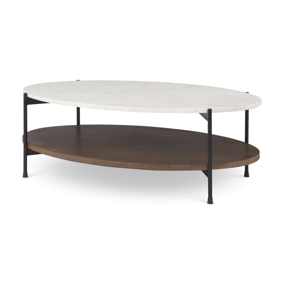 Larkin Coffee Table White Marble | Dark Brown Wood | Oval - coffee-tables