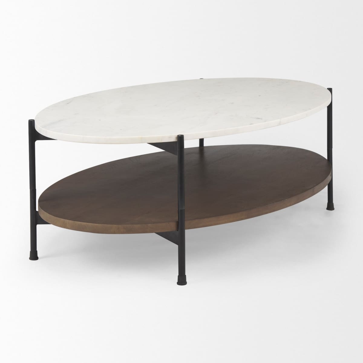Larkin Coffee Table White Marble | Dark Brown Wood | Oval - coffee-tables