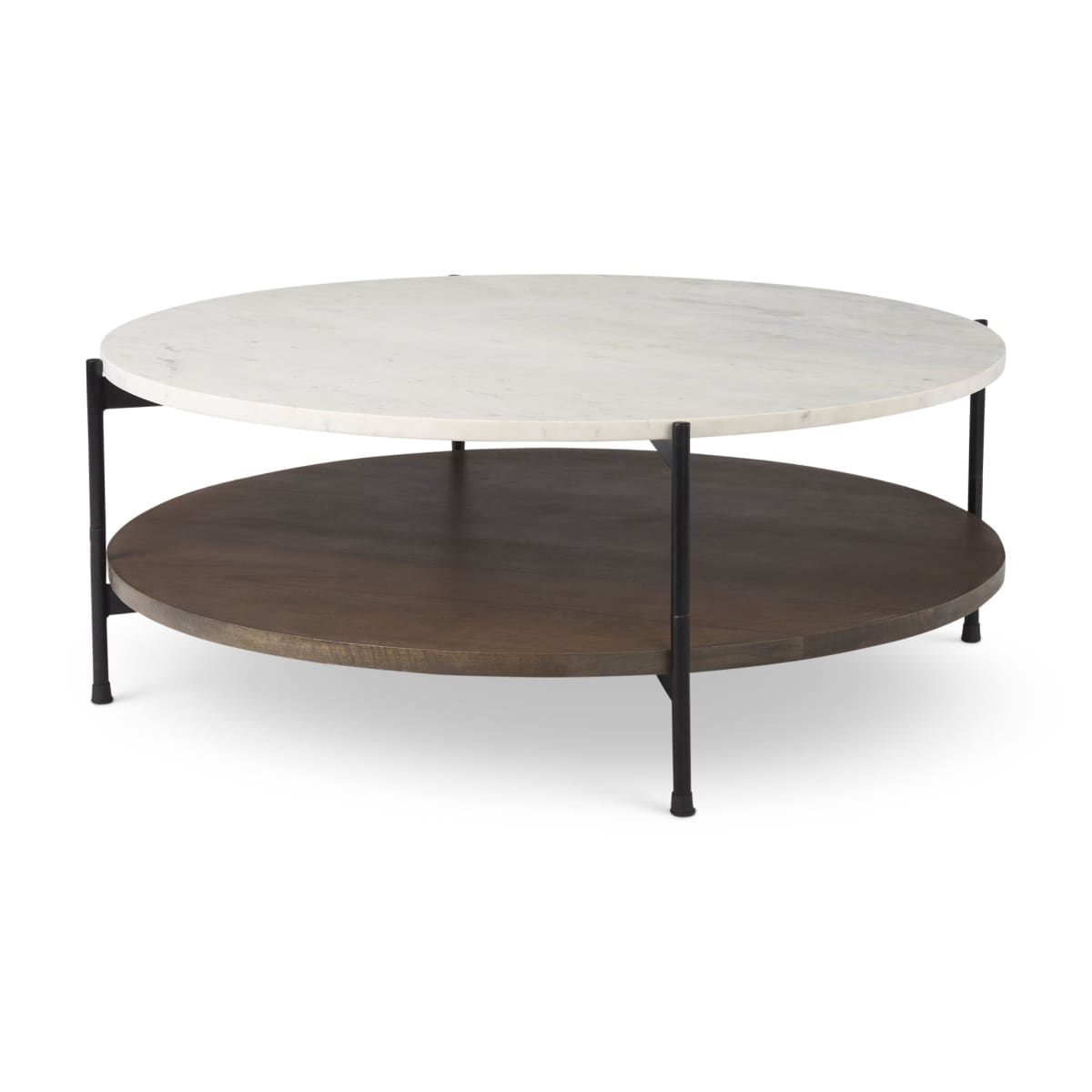 Larkin Coffee Table White Marble | Dark Brown Wood | Round - coffee-tables