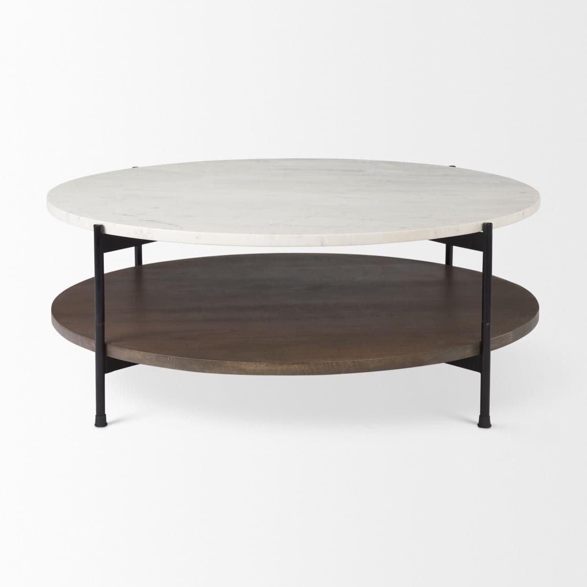 Larkin Coffee Table White Marble | Dark Brown Wood | Round - coffee-tables