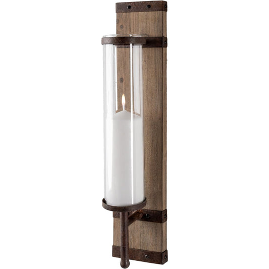 Lars Wall Candle Holder Brown Wood | Brown Metal - wall-candle-holders