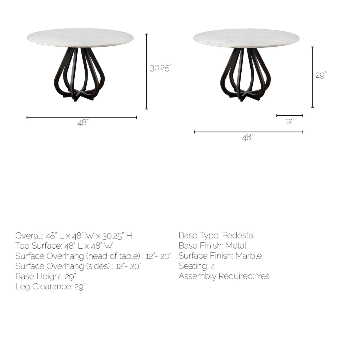 Laurent Dining Table White Marble | Black Metal - dining-table